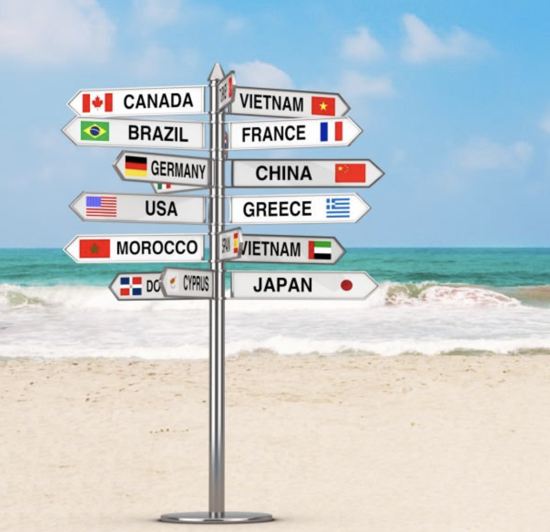 Traveler with backpack overlooking mountain vista